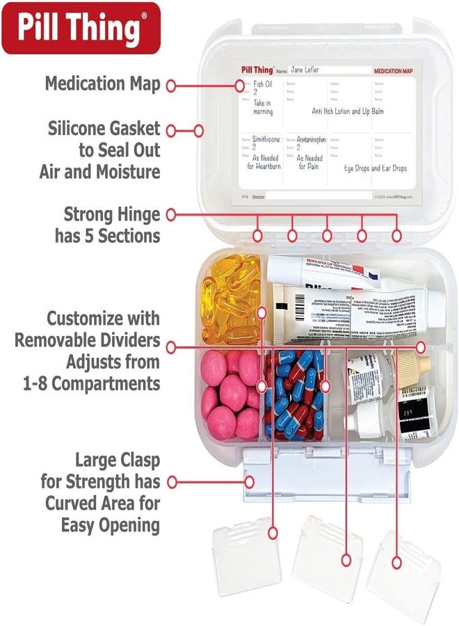 pill thing علب حبوب كبيرة بـ 8 و 12 قسمًا مع ختم محكم الإغلاق - علبة أدوية مقاومة للماء مع حشية سيليكون وخريطة للأدوية (عبوة كومبو - 8 و 12 قسمًا) - Image 2